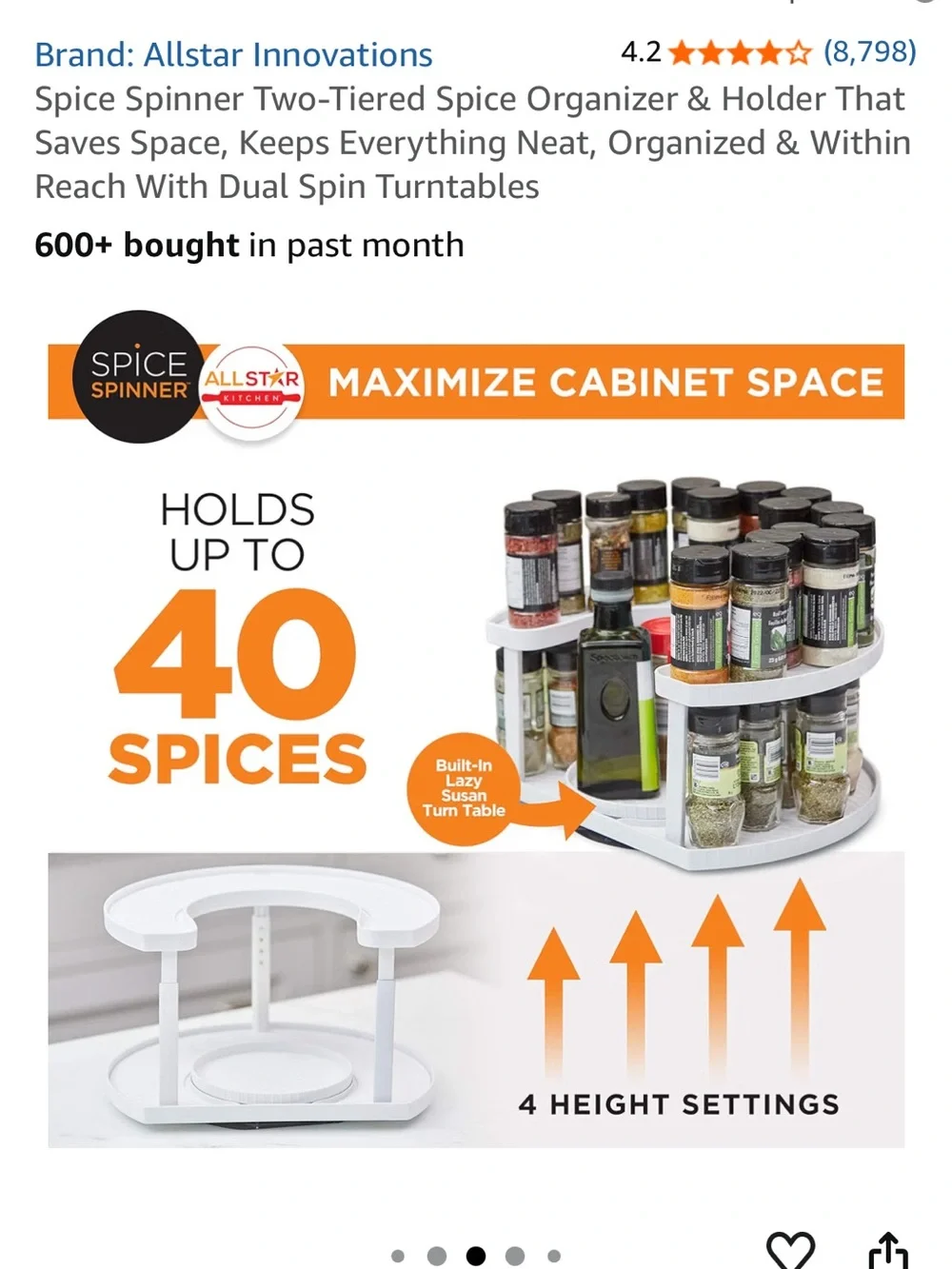 White Two-Tier Spice Spinner Organizer